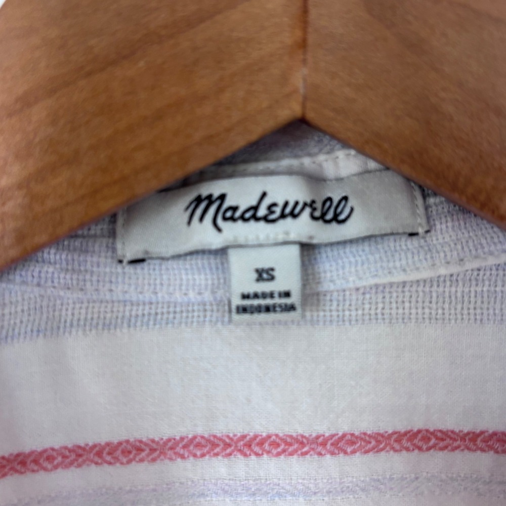 Madewell Striped Pastel Short Sleeve Button Down Cotton Shirt Size XS Red Blue - Picture 8 of 9